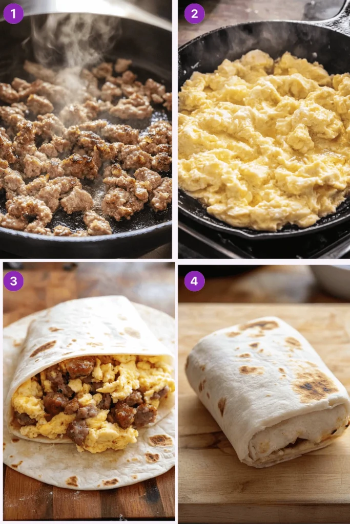 sausage and egg breakfast burrito-Instructions