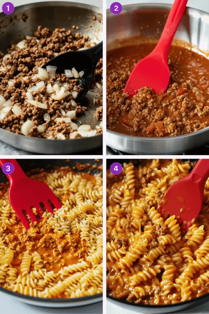 one-pot beef and pasta meal-Instructions