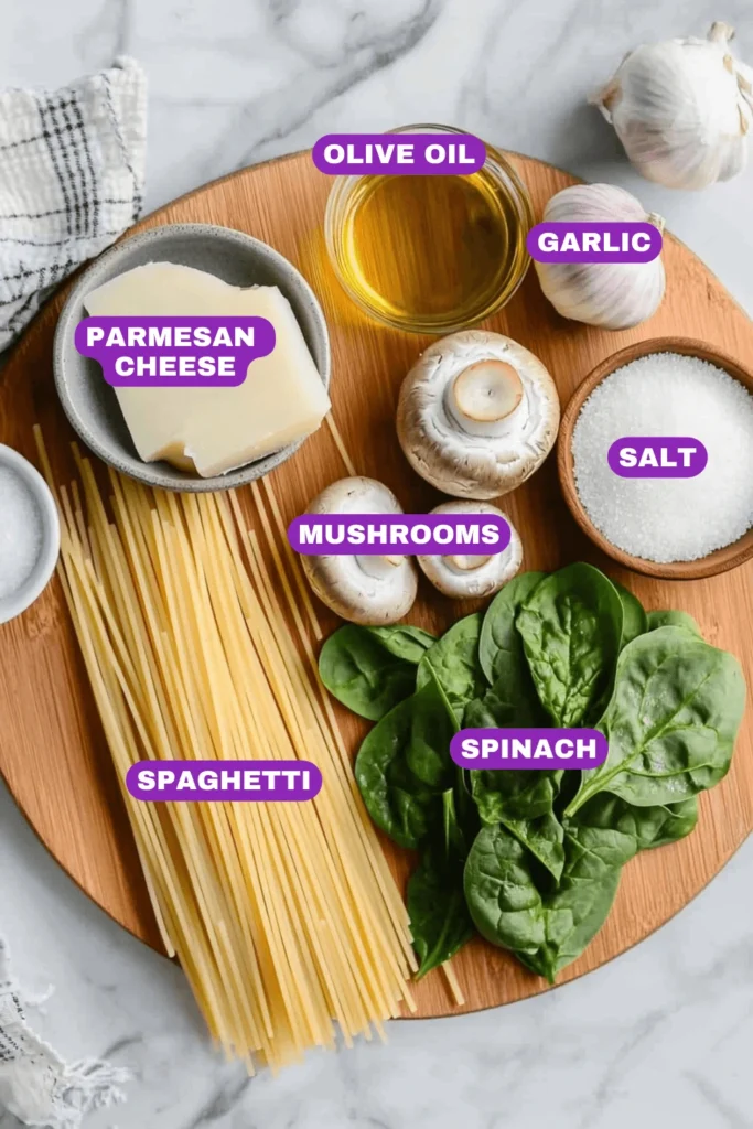 creamy mushroom and spinach pasta-ingredients