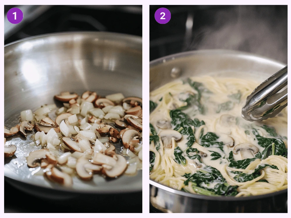 creamy mushroom and spinach pasta-instructions