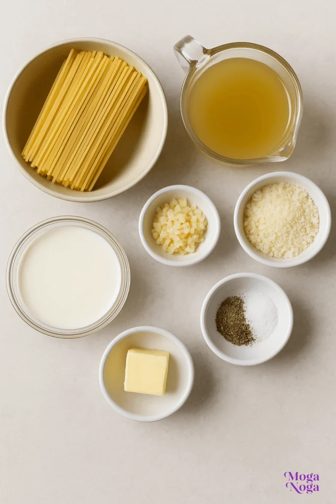 One Pot Creamy Garlic Pasta-Ingredients