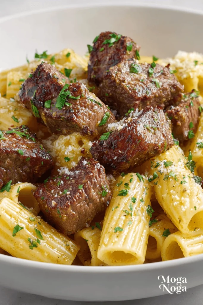 Cajun Steak Tips in Cheesy Rigatoni Parmesan Sauce-2
