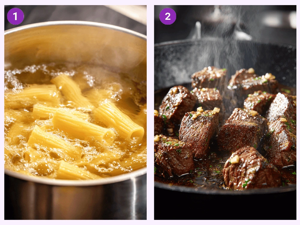 Cajun Steak Tips in Cheesy Rigatoni Parmesan Sauce-steps
