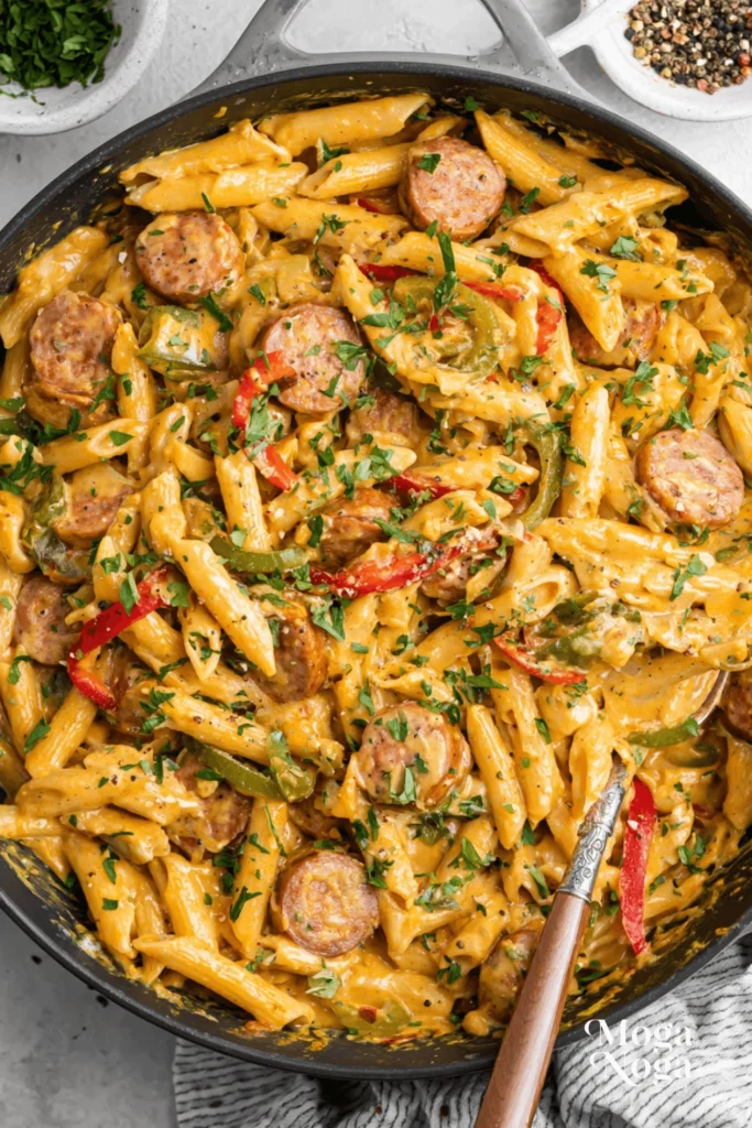 One Pot Creamy Cajun Sausage Pasta-2