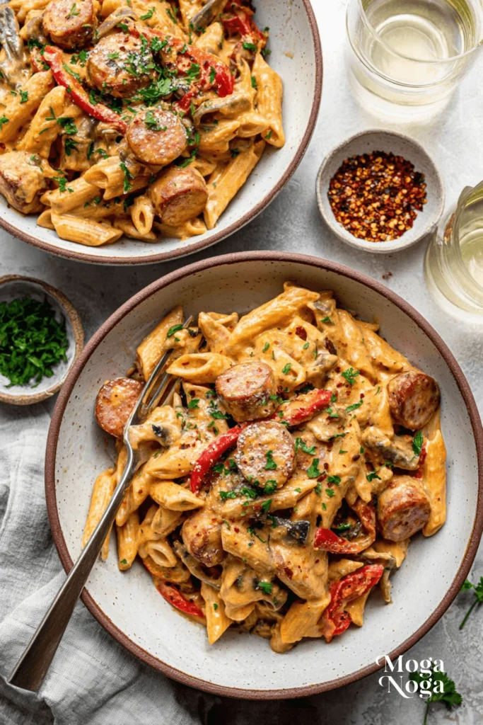 One Pot Creamy Cajun Sausage Pasta-3