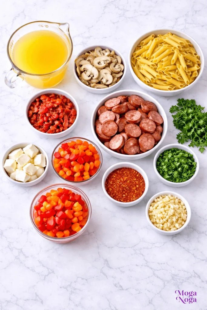 One Pot Creamy Cajun Sausage Pasta-Ingredienrts