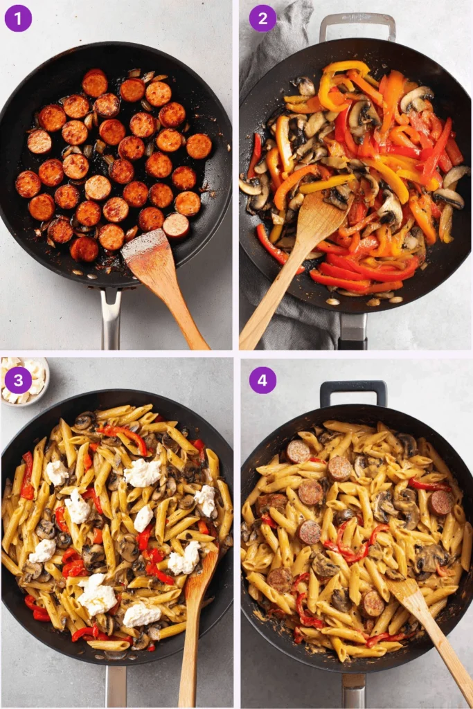 One Pot Creamy Cajun Sausage Pasta-Instructions