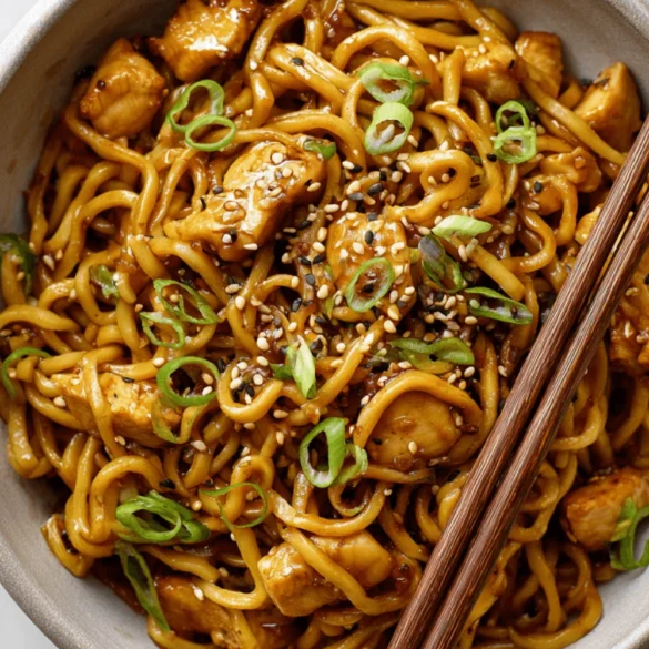 sticky garlic chicken noodles