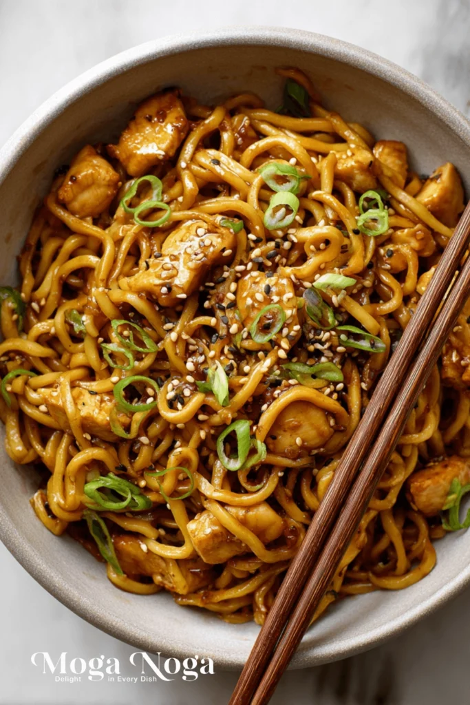 sticky garlic chicken noodles