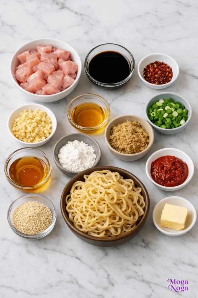 sticky garlic chicken noodles-ingredients