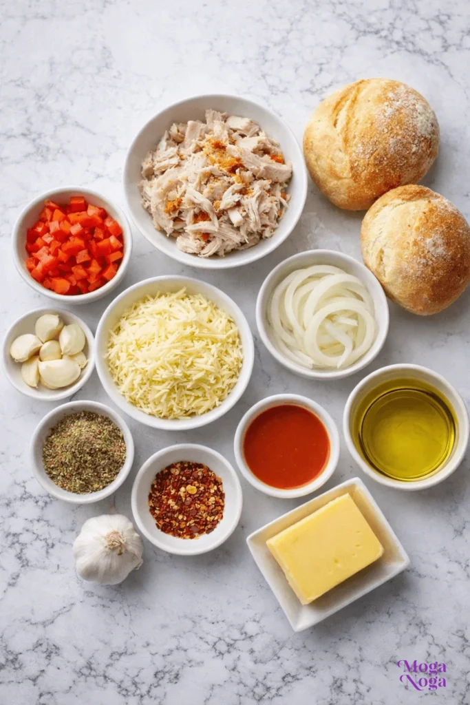 Cajun Chicken Sloppy Joes with Creamy Cheese Sauce-ingredients