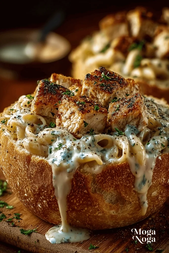 Chicken Alfredo Garlic Bread Bowls-1