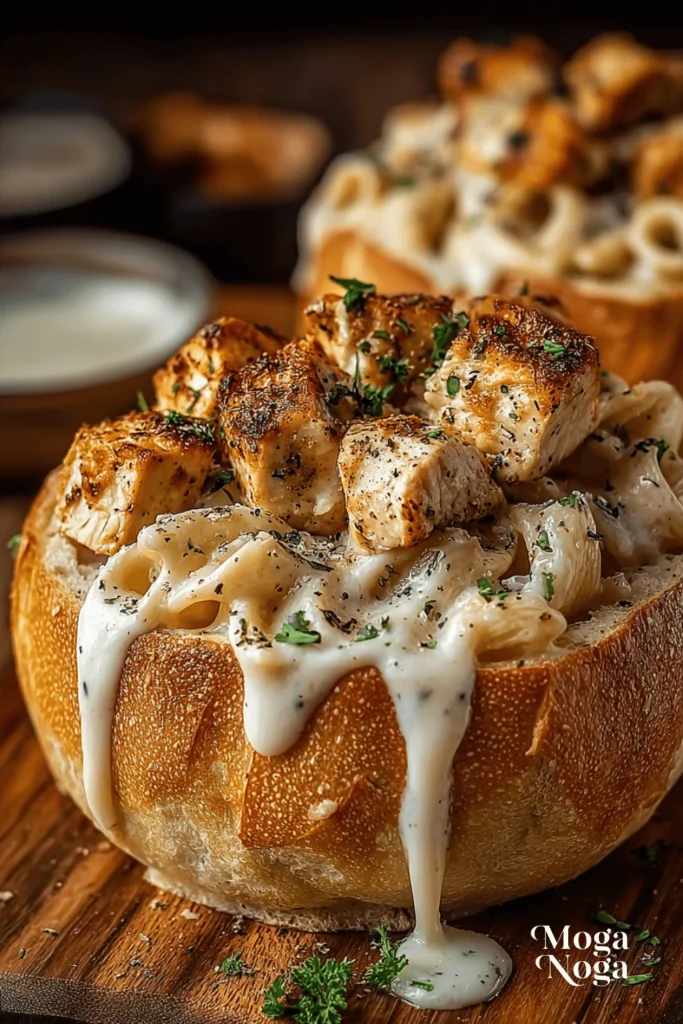 Chicken Alfredo Garlic Bread Bowls-3