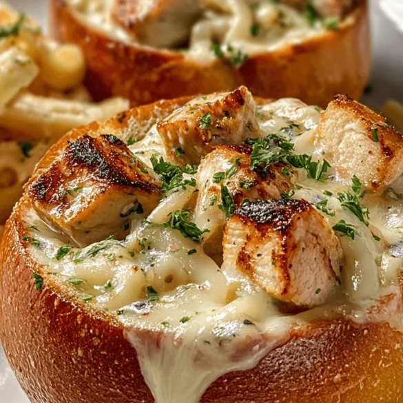 Chicken Alfredo Garlic Bread Bowls