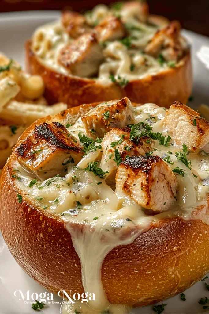Chicken Alfredo Garlic Bread Bowls