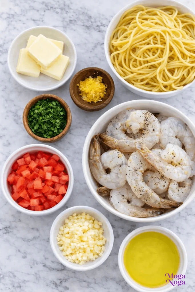 Garlic Butter Shrimp Scampi Pasta-ingredients
