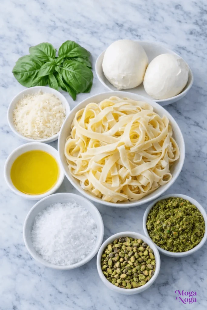 Pistachio Pesto Pasta with Burrata-ingredients
