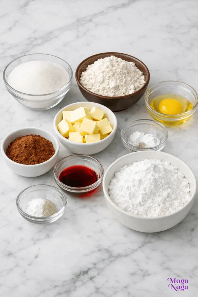 red velvet crinkle cookies-ingredients