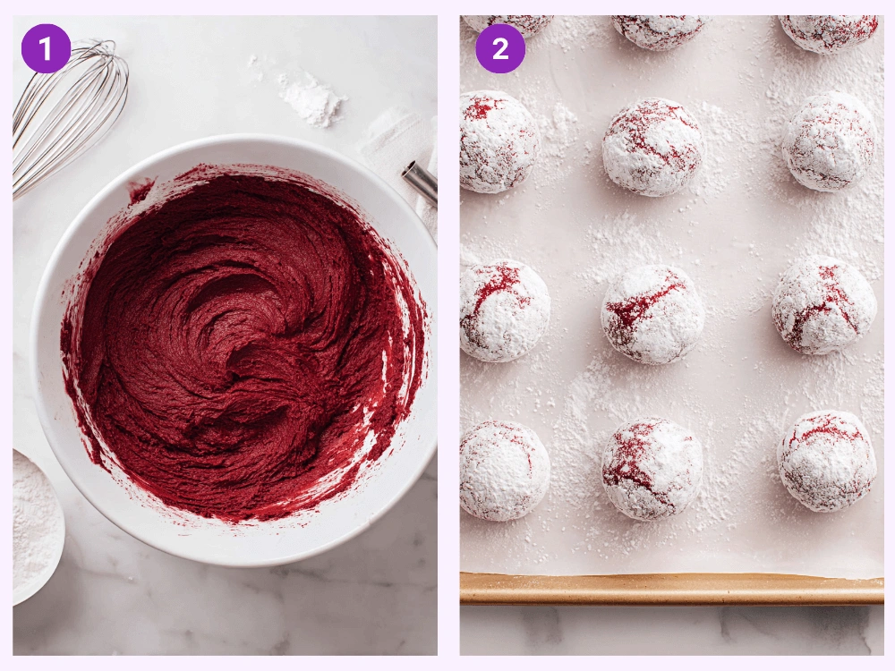 red velvet crinkle cookies-steps