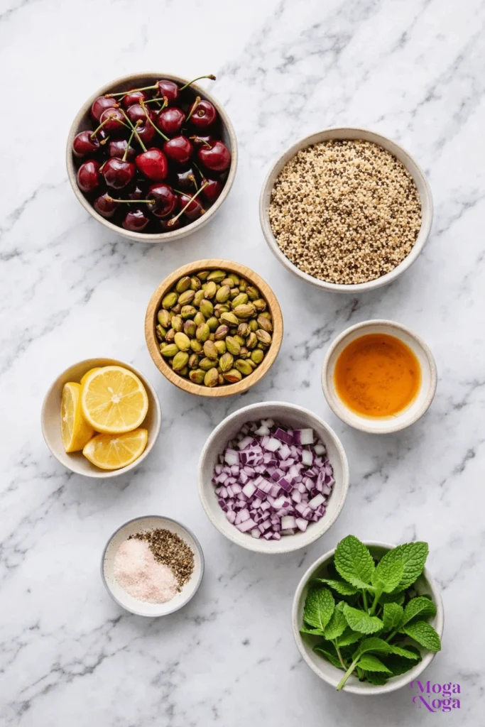 Cherry pistachio quinoa salad-ingredients