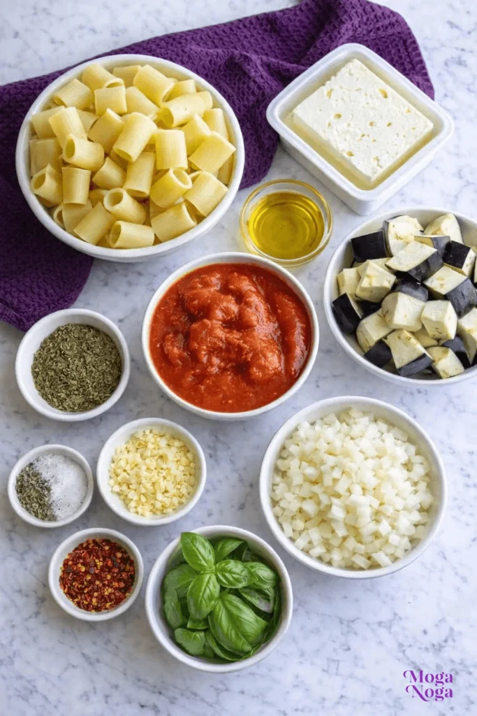 Greek eggplant pasta-ingredients