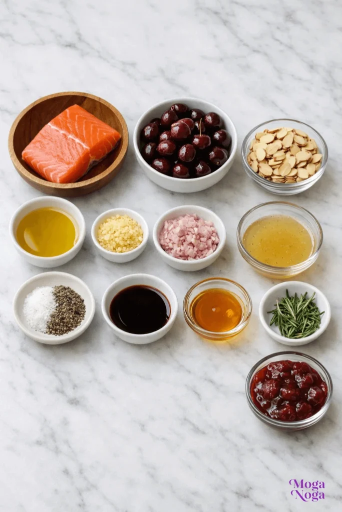 Pan-Seared Salmon with Cherry Almond Sauce-ingredients