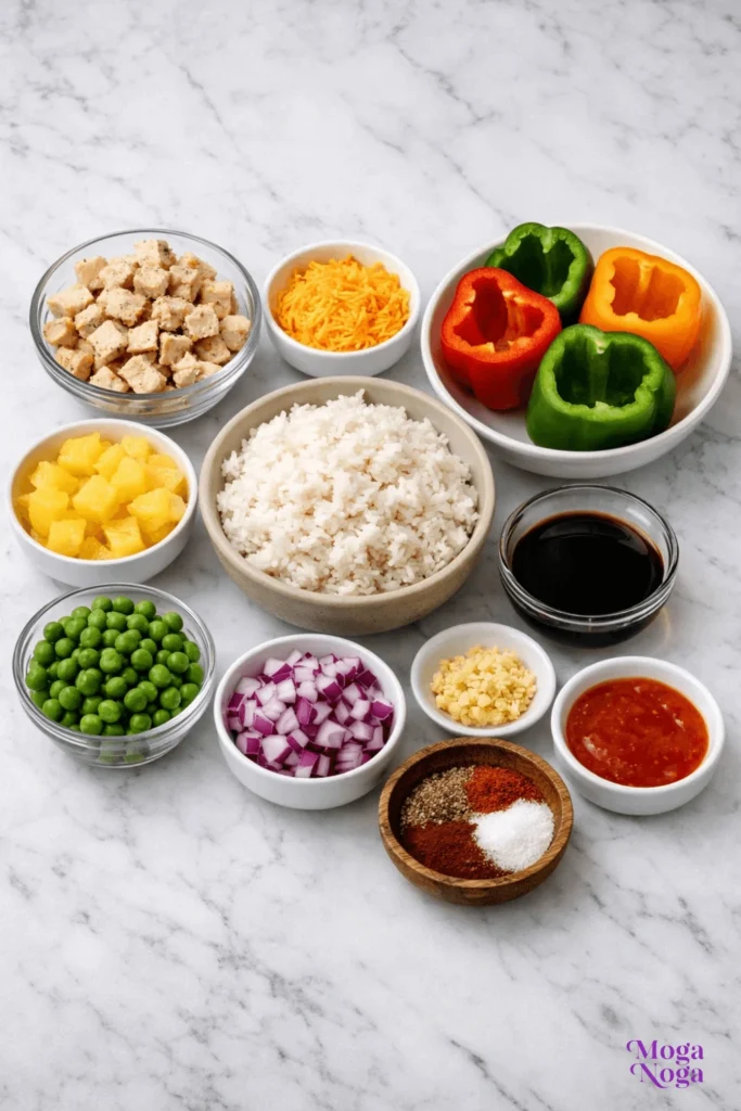Pineapple Chicken and Rice Stuffed Peppers-ingredients