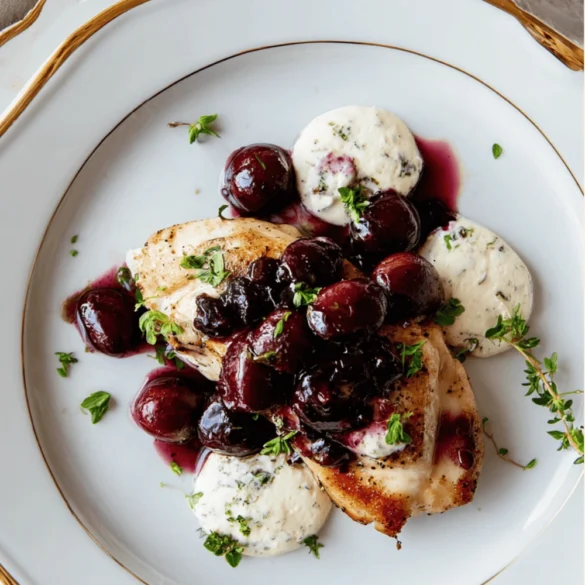 Skillet cherry chicken with white wine sauce
