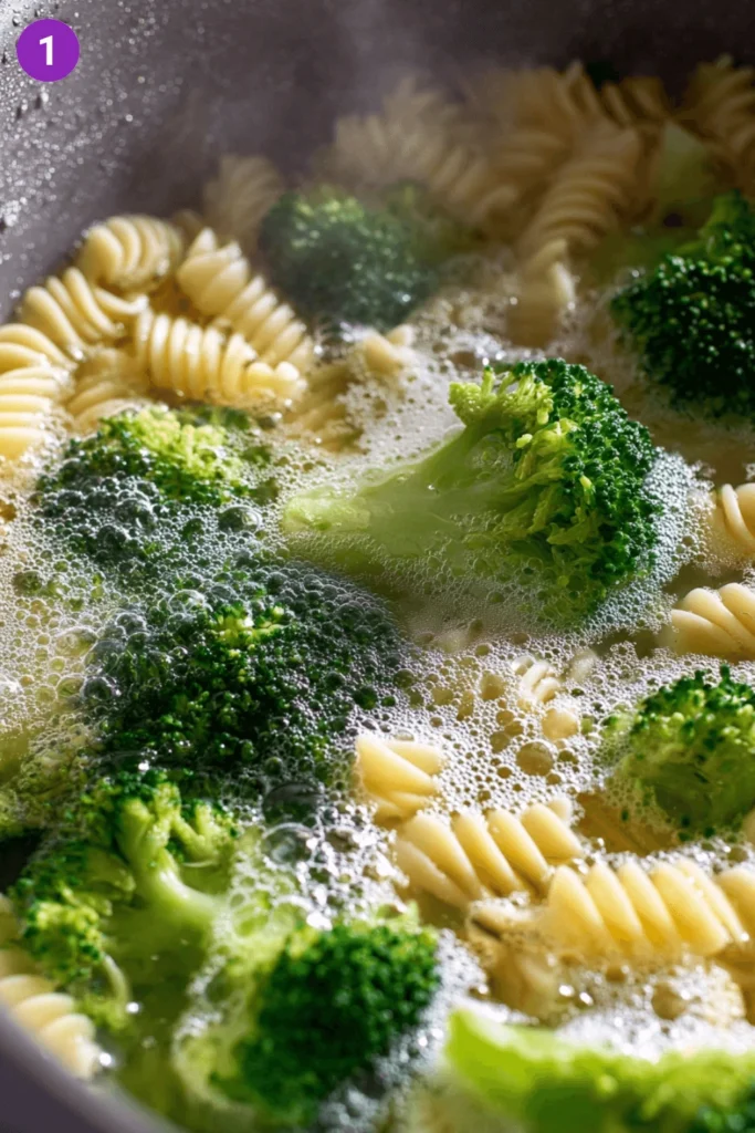 rotisserie chicken broccoli pasta-steps1
