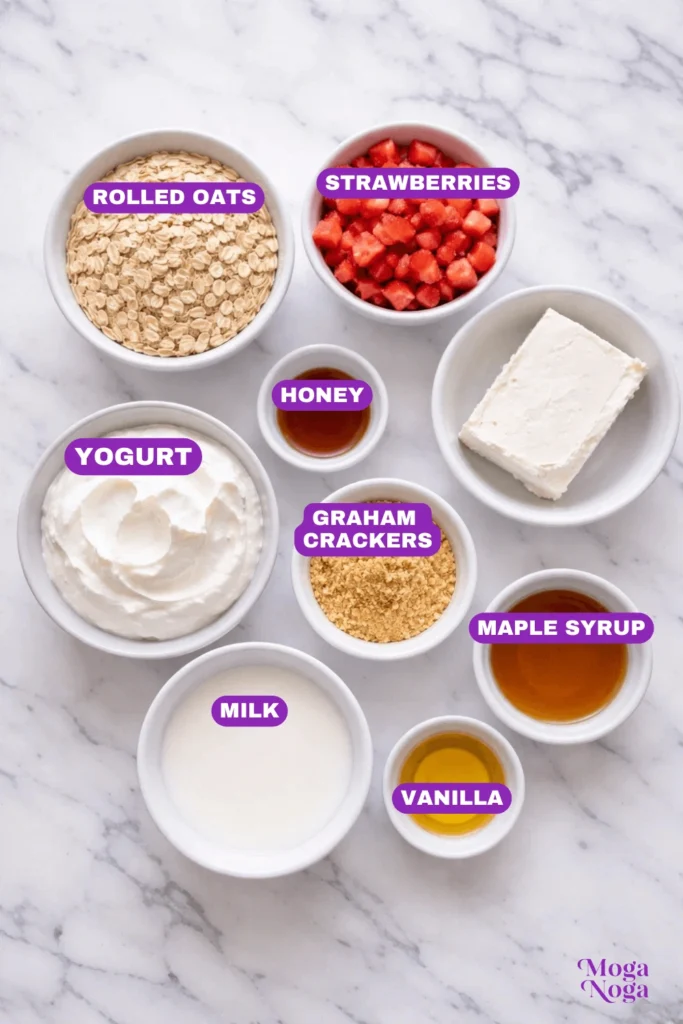 strawberry cheesecake overnight oats-ingredients
