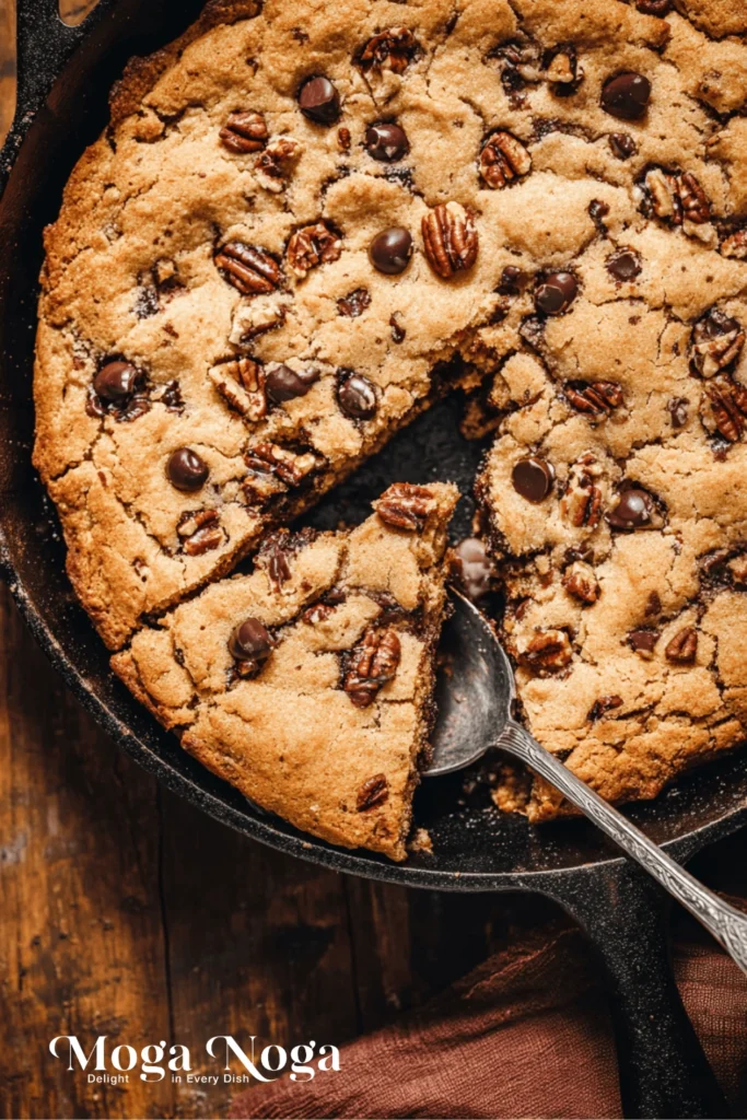 Brown butter pecan chocolate chip skillet cookie