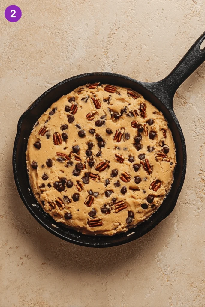 Brown butter pecan chocolate chip skillet cookie-steps1