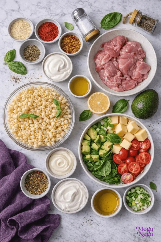 Creamy chicken pasta salad-ingredients