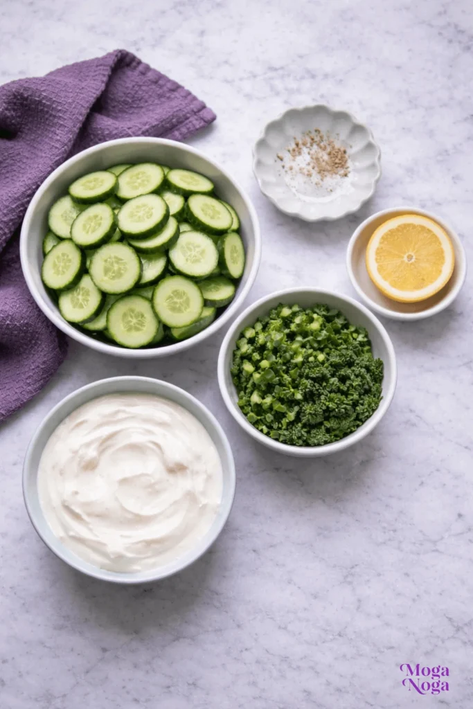 Creamy yogurt cucumber salad-ingredients