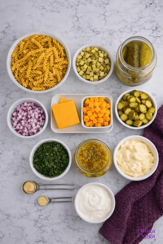 Dill Pickle Pasta Salad-ingredients