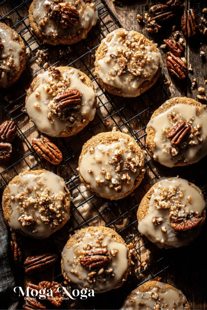Frosted butter pecan cookies