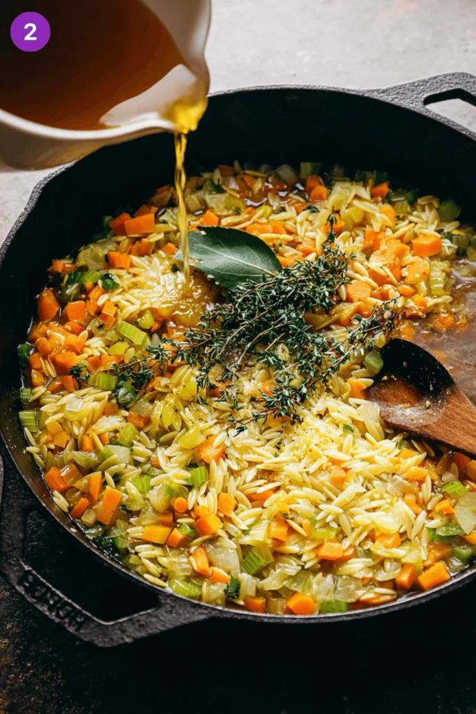 Herby Chicken and Orzo Skillet-steps1