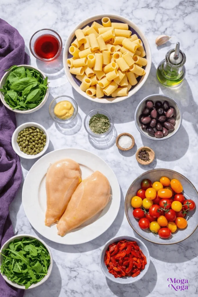 Mediterranean Chicken Pasta Salad-ingredients