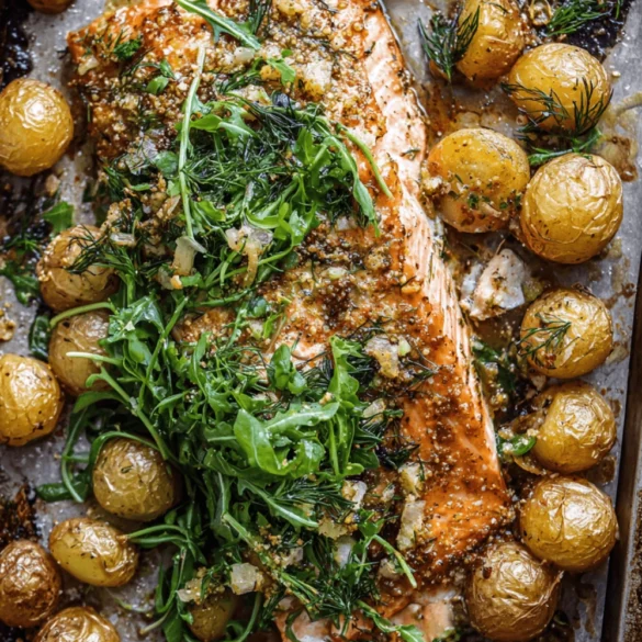 Sheet Pan Dijon Salmon and Panko Potatoes