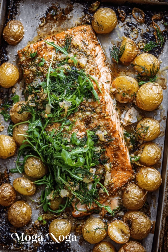 Sheet Pan Dijon Salmon and Panko Potatoes