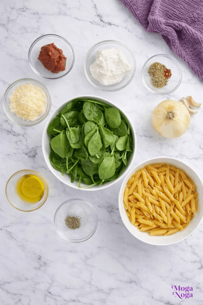 Creamy Tomato and Spinach Pasta-Ingredients