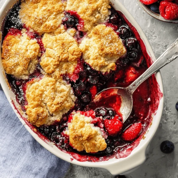 Mixed Berry Cobbler with Lemon-Pistachio Biscuits