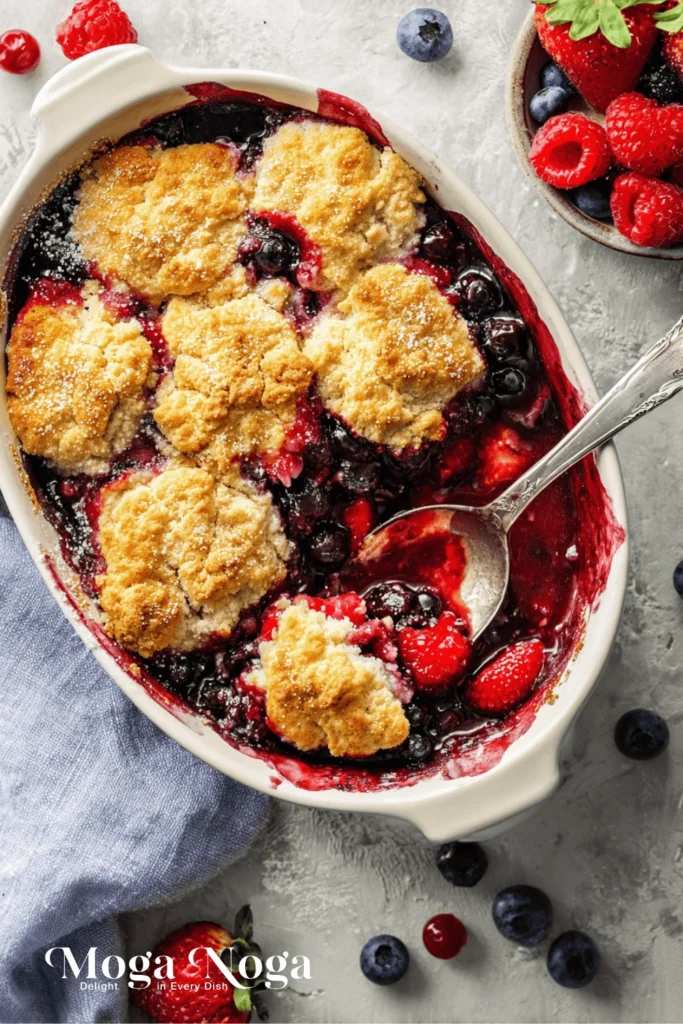 Mixed Berry Cobbler with Lemon-Pistachio Biscuits