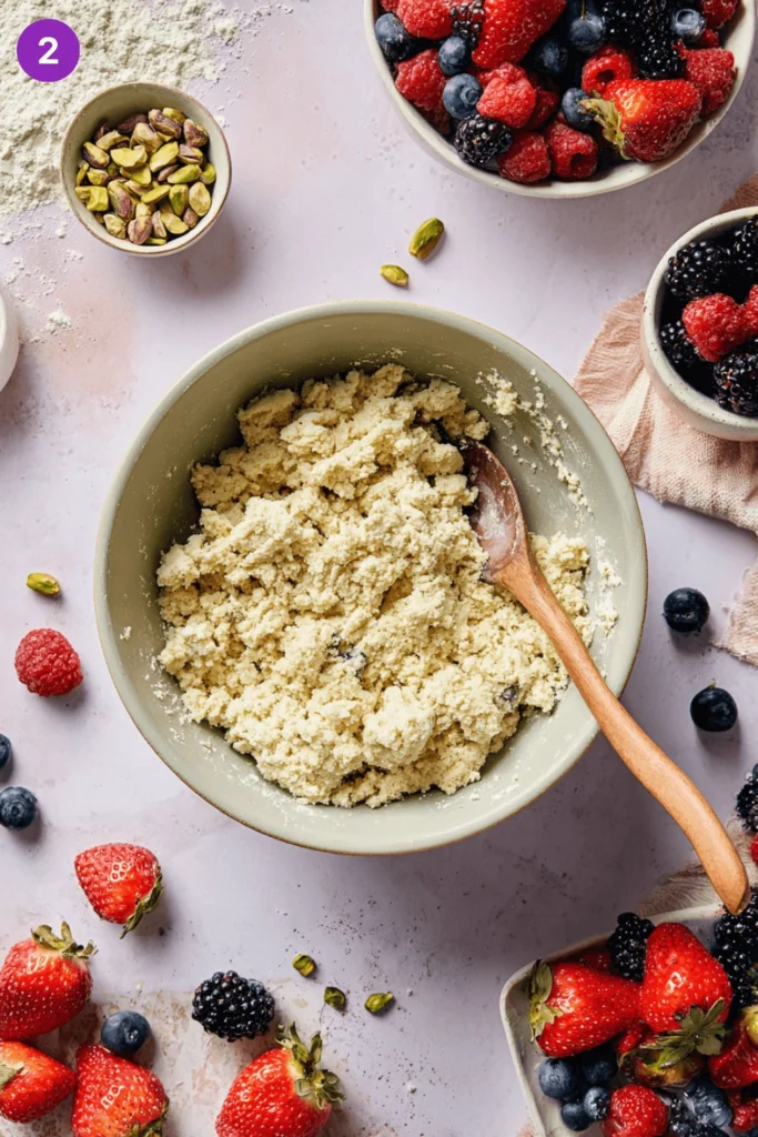 Mixed Berry Cobbler with Lemon-Pistachio Biscuits-Steps01