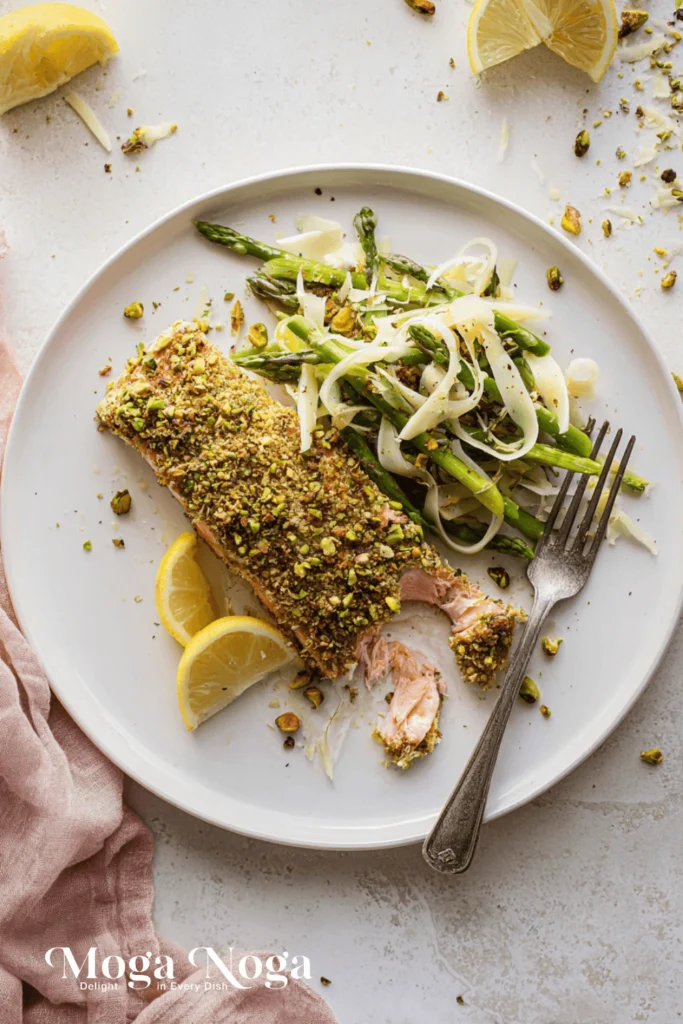 Pistachio Crusted Salmon with Shaved Asparagus Salad