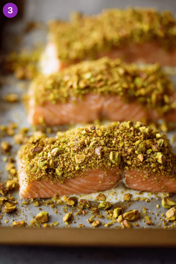 Pistachio Crusted Salmon with Shaved Asparagus Salad-Steps3