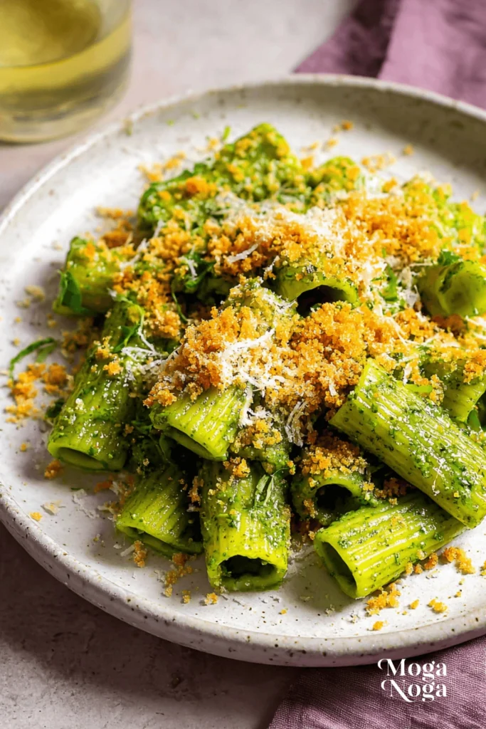 Saucy Green Pasta with Calabrian Breadcrumbs-1
