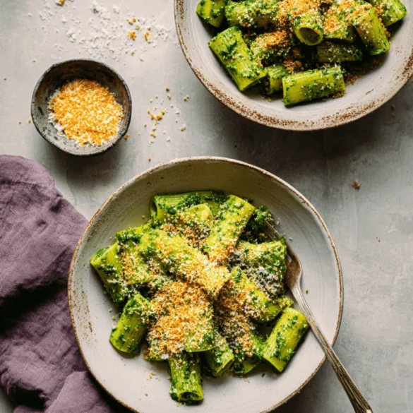 Saucy Green Pasta with Calabrian Breadcrumbs
