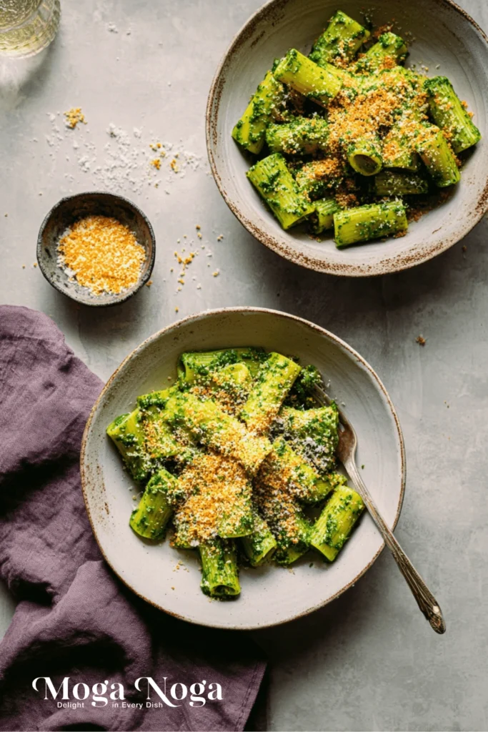 Saucy Green Pasta with Calabrian Breadcrumbs