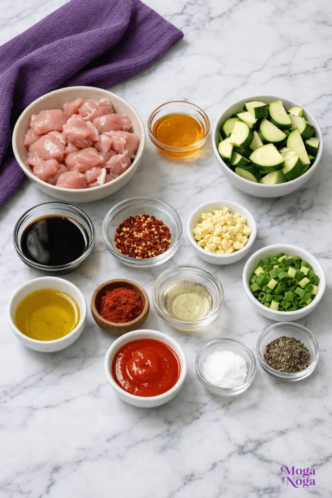 Sheet Pan Hot Honey Garlic Chicken and Zucchini-ingredients